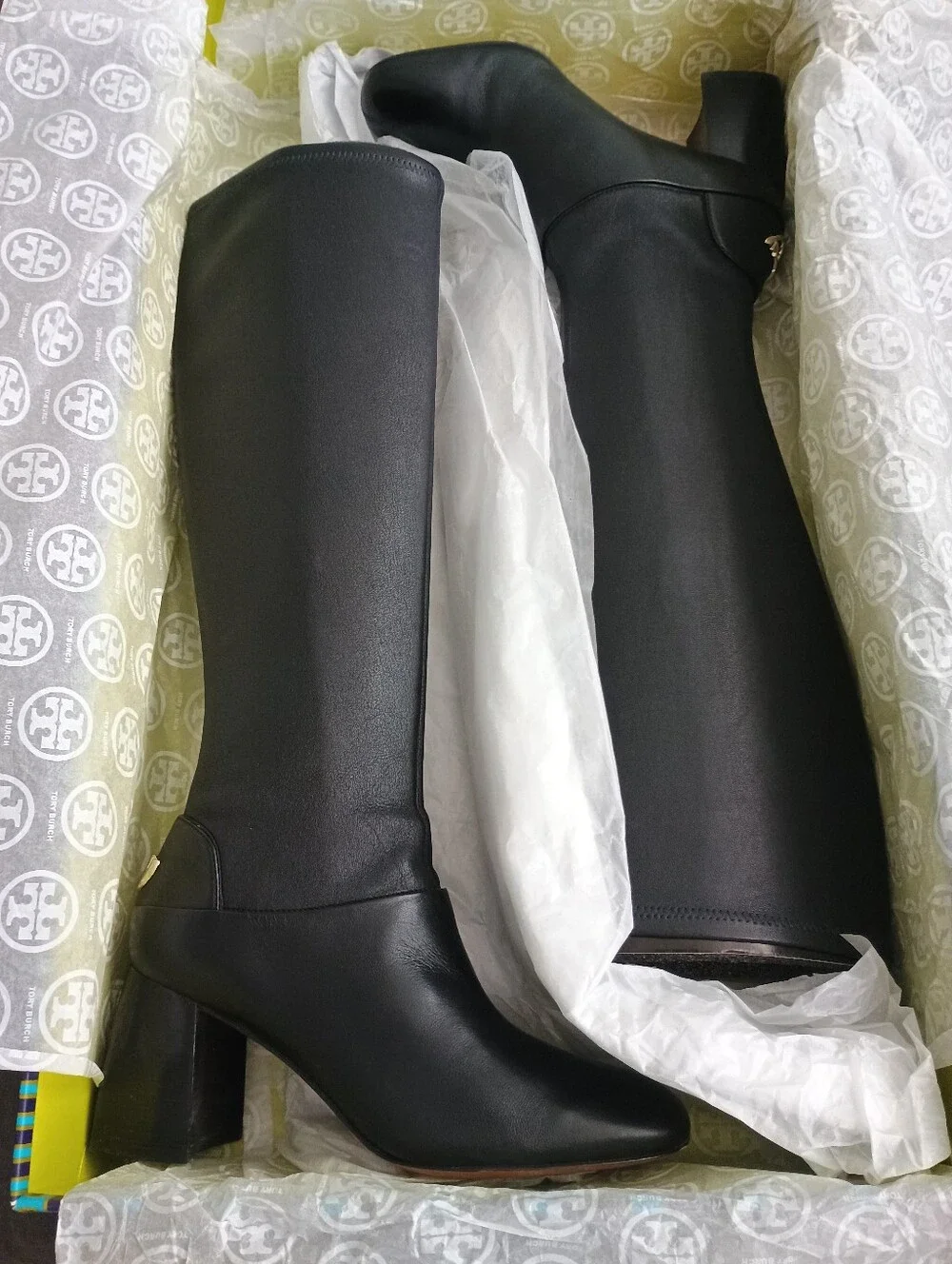 Tory Burch Sidney 70MM Stretch Nappa Leather Boots, Black Size 8 US